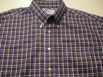 SKIP GAMBERT SHIRTMAKER USA PURPLE PLAID SHIRT XL 17.5 X 37