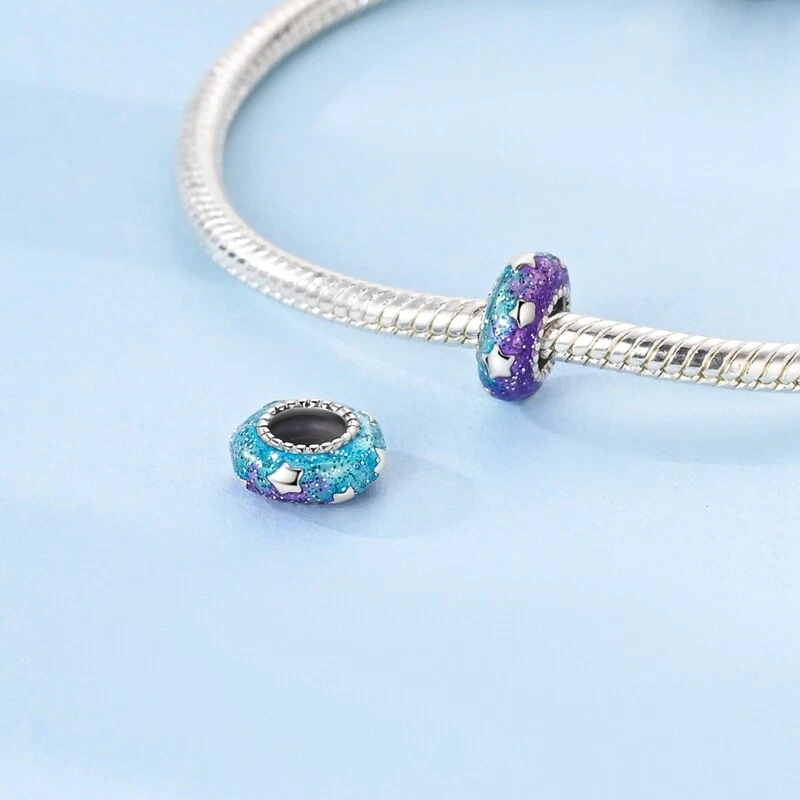 MULA Frauen 925 Sterling Silber DIY Charm Starry Night Gummi Stopper für Armband - Bild 4 von 4