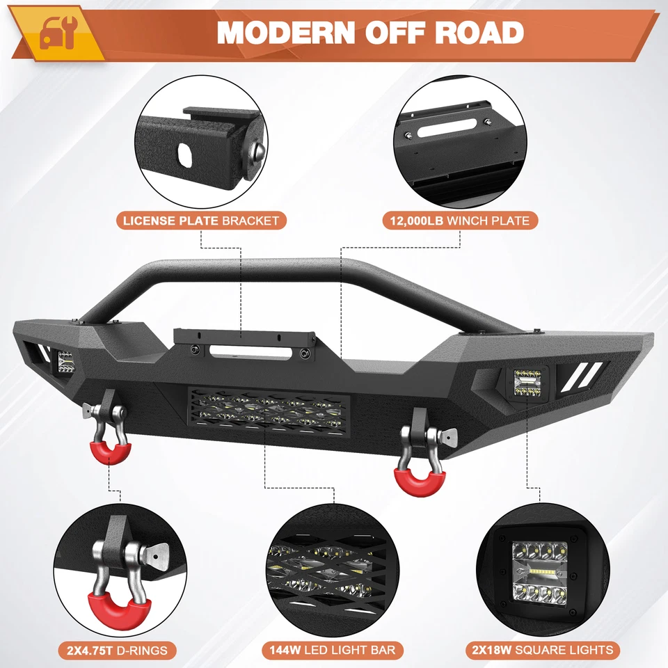 Front Bumper w/Winch Plate For 2007-2025 Jeep Wrangler JK JL JLU & Gladiator JT Foto 3 de 4