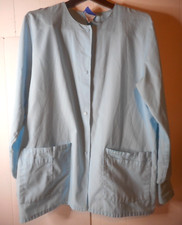 Landau Scrub Cuffed Jacket Women's Large Snap Front Long Sleeve Style 7525 Blue