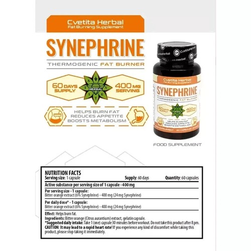 Synephrine Fat burner Weight Loss Metabolic Accelerator pills 60 caps, Pack of 1 - Picture 4 of 4