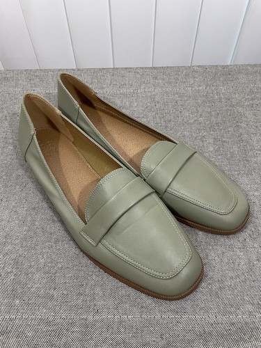 ASOS Mussy Loafer Flat Shoe Sage Green Leather US 10 New - Picture 4 of 14