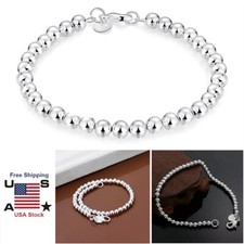 Women 8 Inches Silver Hollow 6MM Beads Balls Chain Bracelet Lobster Handmade