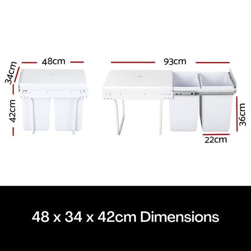 2 X Pull Out Kitchen Bin Twin Under Bench Sink Sliding Dual Waste Basket 20L AU - Picture 12 of 13