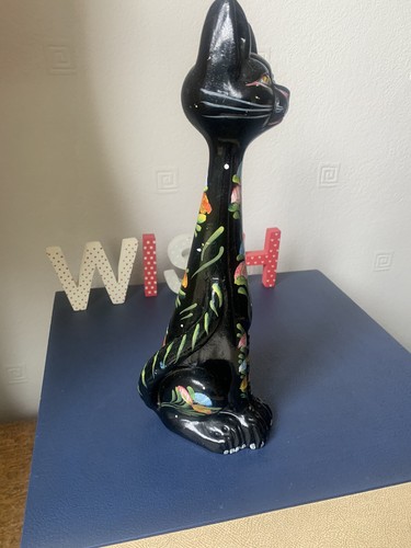 Vintage Black Cat Long Neck Large Figurine Ornament Lucky Mid Century Gift - Picture 5 of 11