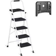 4 Step Ladder with Tool Platform Folding Step Stool with Anti-Slip Pedal White