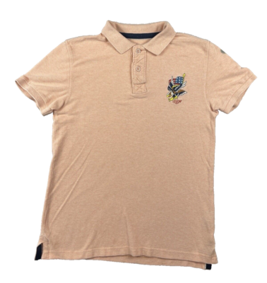 Ed Hardy Polo Shirt Mens M Peach Apricot Eagle USA Flag Logo 