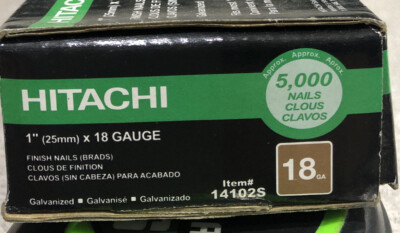 Hitachi 14102S 1'' In 18-Gauge Straight Electro Galvanized Brad Nails Box Of 5000
