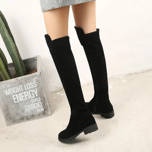 Stivali donna sopra il ginocchio tacco basso tacco basso cerniera laterale nuovi scarpe ecopelle scamosciata - Foto 13 di 40