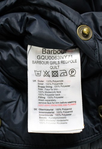 Barbour Fibre Down Barbour Redpole Quilt Jacket Girls' XL Mid Length Fur Hood - Picture 9 of 20