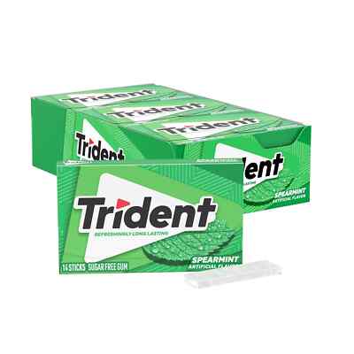 Trident Spearmint Refreshing sugar free Gum, 12 Packs of 14 Pieces