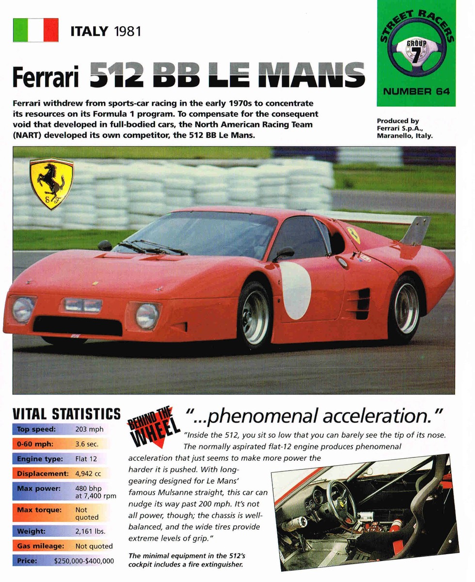 1981 FERRARI 512 BB Racing Car LeMans IMP Brochure | eBay