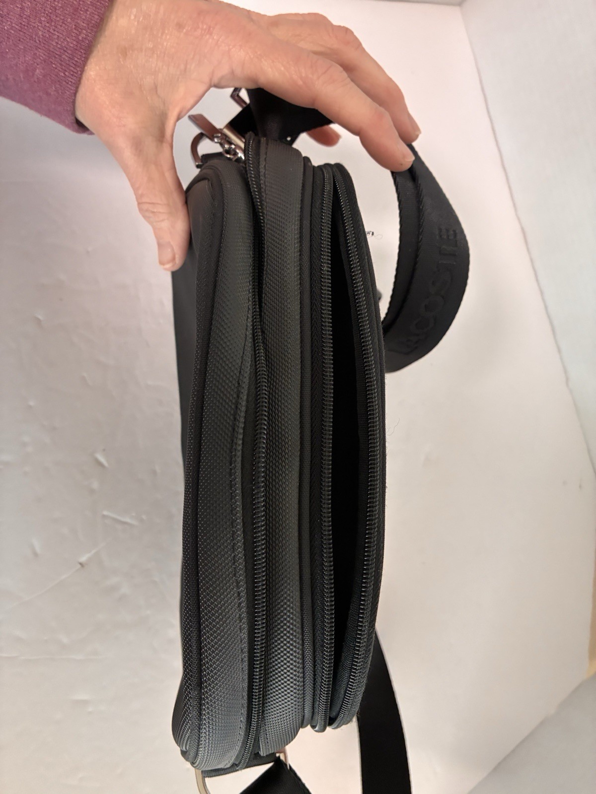 NWOT Unisex Lacoste Black Crossbody Bag - Adjustable Strap Great for Travel thumbnail 8