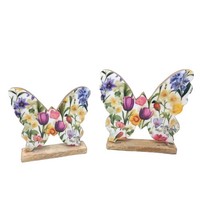 2Er Set Dekofiguren Schmetterlinge Blumenmeer 21 + 24Cm Mangoholz Formano F26