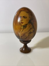 Holz Ei bemalt lackiert Portrait/Landschaft signiert ca. 12cm