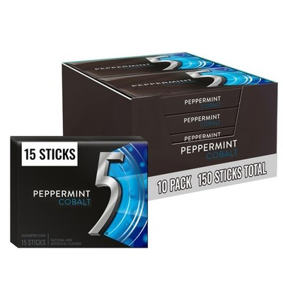 5 Gum Peppermint Cobalt Sugar Free Chewing Gum 15 Pack of 10 Stick Packs
