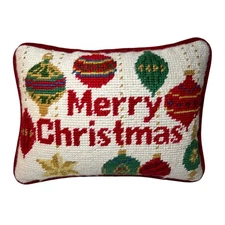 Vtg Needlepoint Christmas Pillow MERRY CHRISTMAS Mini Petite 8”x6.5” Velvet Back