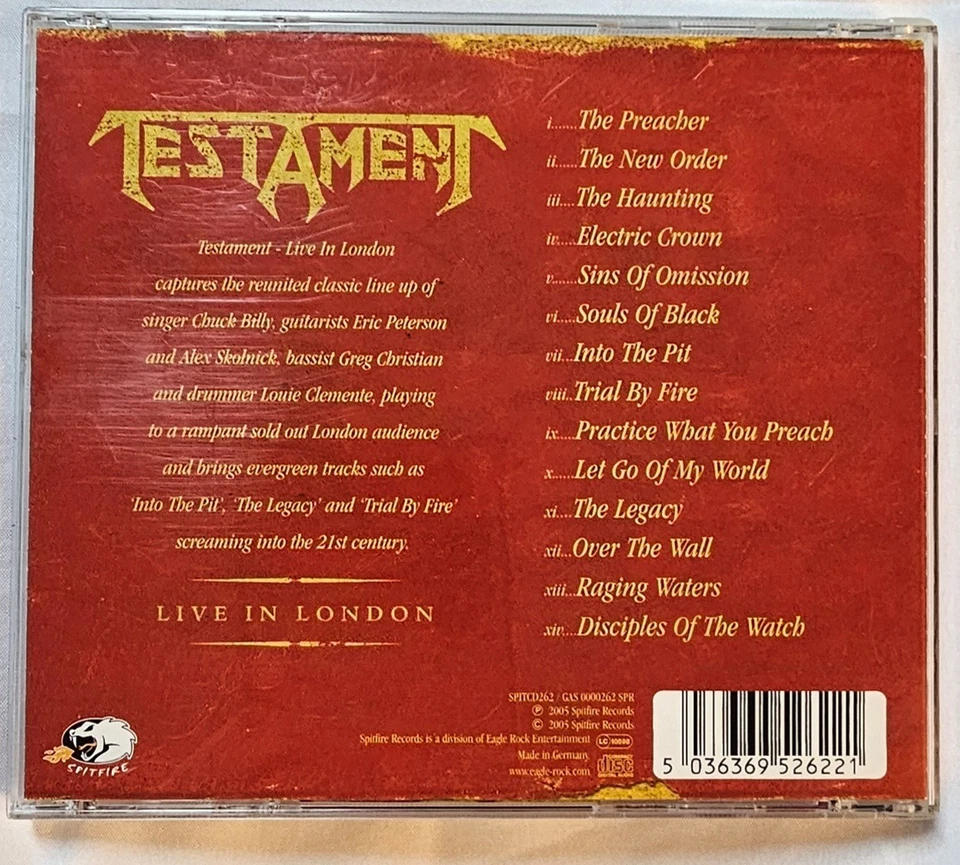 CD Testament Live In London Spitfire Records 5036369526221 - Bild 2 von 3