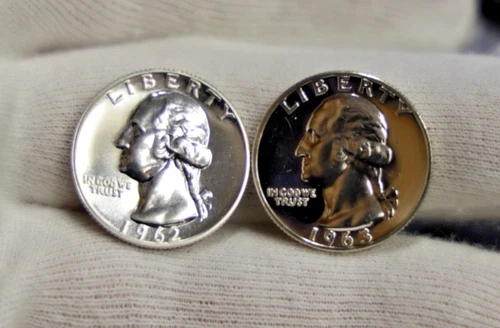 1962, 1963 US Proof Silver Washington Quarter 25c..