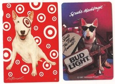 2 VINTAGE SWAP PLAYING CARDS DOG BULL TERRIER DOGS AVDERTISING TARGET BUD LIGHT