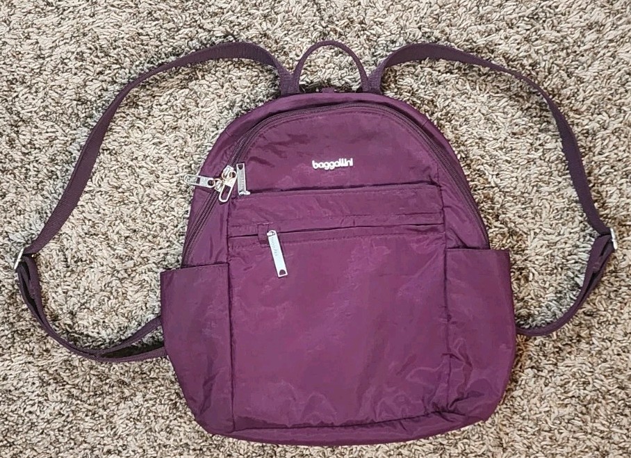 Baggallini Securtex Anti-Theft Vacation Travel Backpack - RFID Pockets - Purple