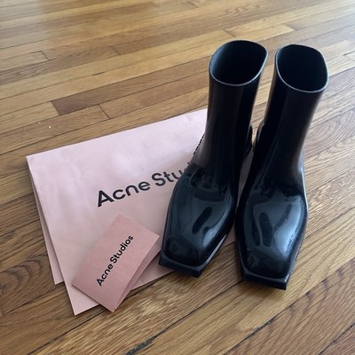 Acne Studios Women's Black Rubber Ankle Bootie Square Toe Block Heel EU38 US8