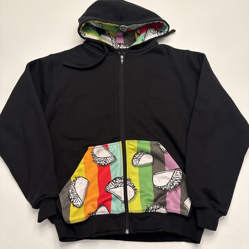 Taco Bell Hoodie Herren M schwarz Full Zip Sweatshirt Tacos an Tasche und Kapuze