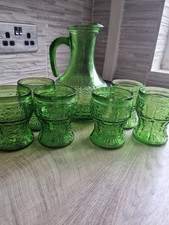 Vintage Italian Orangeade Set Fidenza Vetraria Glass Carafe And Tumblers Green