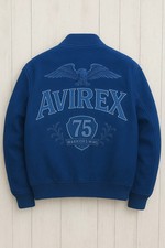 Men's Blue Avirex Genuine Sheepskin Leather Aviator 75 Kings Bomber Jacket