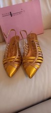 YELLOW AND GOLD LEATHER SLINGBACKS.LOVELY PARTY SHOES.SIZE 5 BNIB