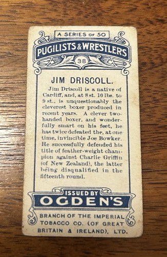 1908 Ogden's Puglists & Wrestlers #38 Jim Driscoll - Picture 2 of 2