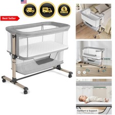 Baby Bedside Bassinet Portable Breathable Adjustable Night Crib Grey