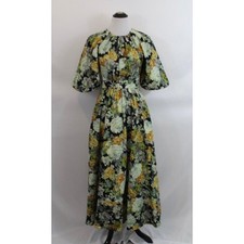 ASOS EDITION Sz 4 Might Fit 2 Black Yellow Floral Puff Sleeve Midi Dress NWT