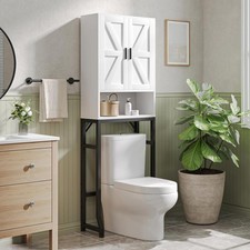 USHOWER Over The Toilet Storage Cabinet Bathroom Organizer w/ Metal Stand MDF