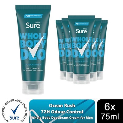 Sure Men Ganzkörper Deocreme Ocean Rush mit 72H Geruchskontrolle 75ml, 6 Stück