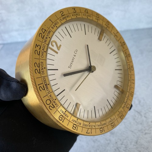 Vintage Tiffany & Co World Time Rotating Bezel Quartz Brass Clock - Picture 7 of 14