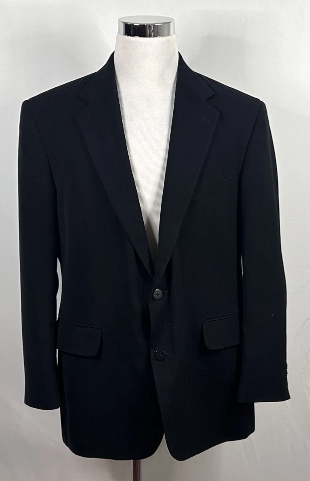 LL Bean 44R Traveler Sport Coat Black Two Button Lined Vented 100% Polyester - Image 2 of 4