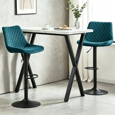 Marble Effect Bar Table and 2 Velvet Bar Stools Set Kitchen Pub Restaurant Café