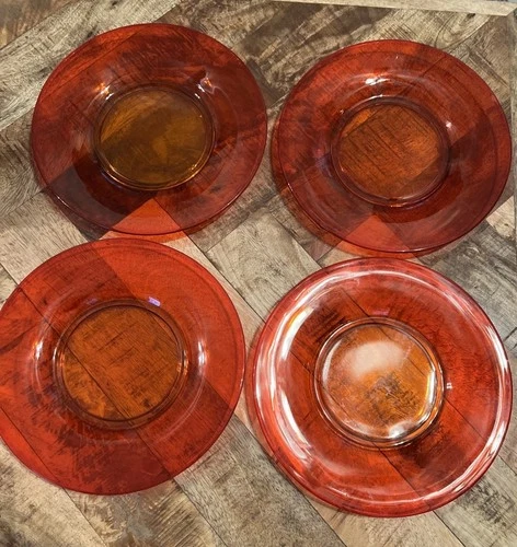 VTG RED Amberina? LUNCHEON PLATES ANCHOR HOCKING? PLAIN 9" BEAUTIFUL! SET OF 4