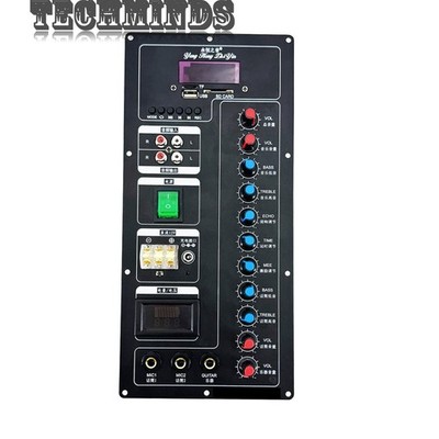 11 Knob Preamplifier Board+Bluetooth 5.2 USB/SD/TF Mic & Guitar In for Audio Amp