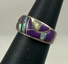Vintage  Sterling Silver 925 Inlay Amethyst And Opal Ring Size 6