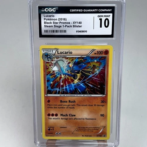CGC 10 Lucario XY140 2016 Black Star Promo Steam Siege 1-Pack Blister Pokemon