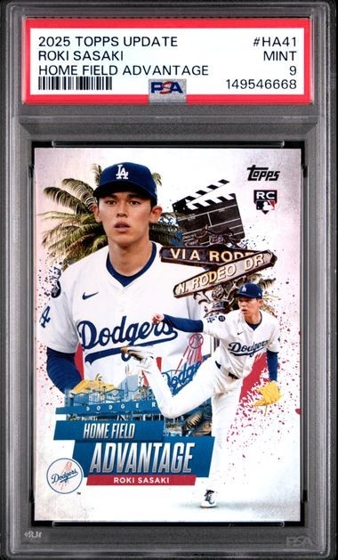 ROKI SASAKI PSA 9 2025 TOPPS  UPDATE #HA-41 ROOKIE HOME FIELD ADVANTAGE
