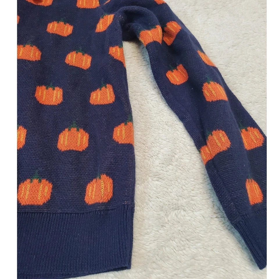 Janie and Jack Blue Orange Pumpkin Bow Halloween Fall Autumn Cozy Sweater Girl 6 - Image 2 of 4