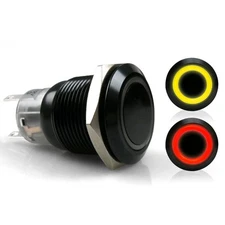 19mm Latching Black Anodized Buttons /LED Red or Yellow Ring Johnny Law Motors