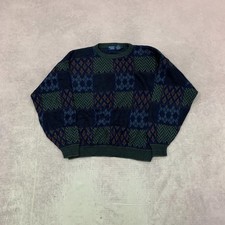 Vintage abstract knitted jumper Patterned Grandad knit sweater Men's L