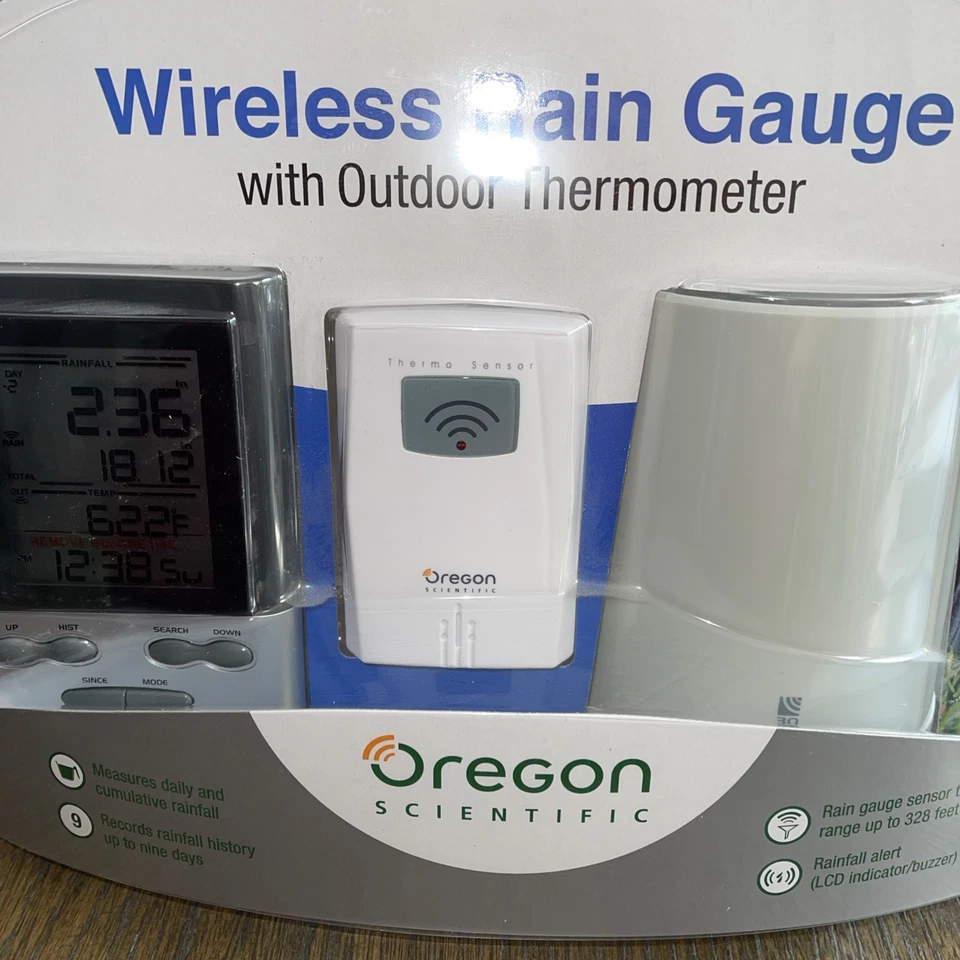 Oregon Scientific Wireless Rain Gauge with Thermometer RGR126 NEW SEALED - Image 2 of 4