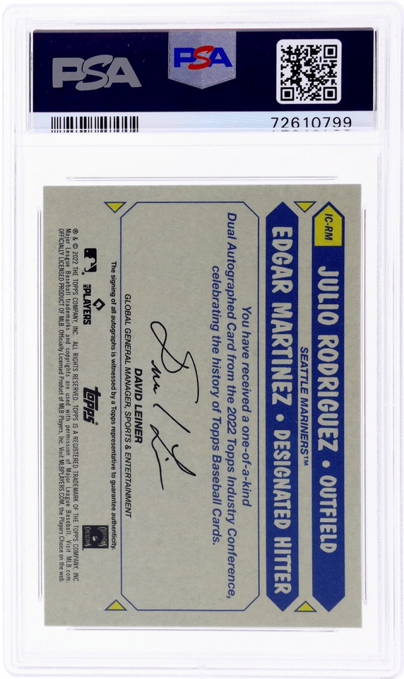 2022 Topps Industry Conference Edgar Martinez/Julio Rodriguez Dual Auto PSA 10 - Image 2 of 2