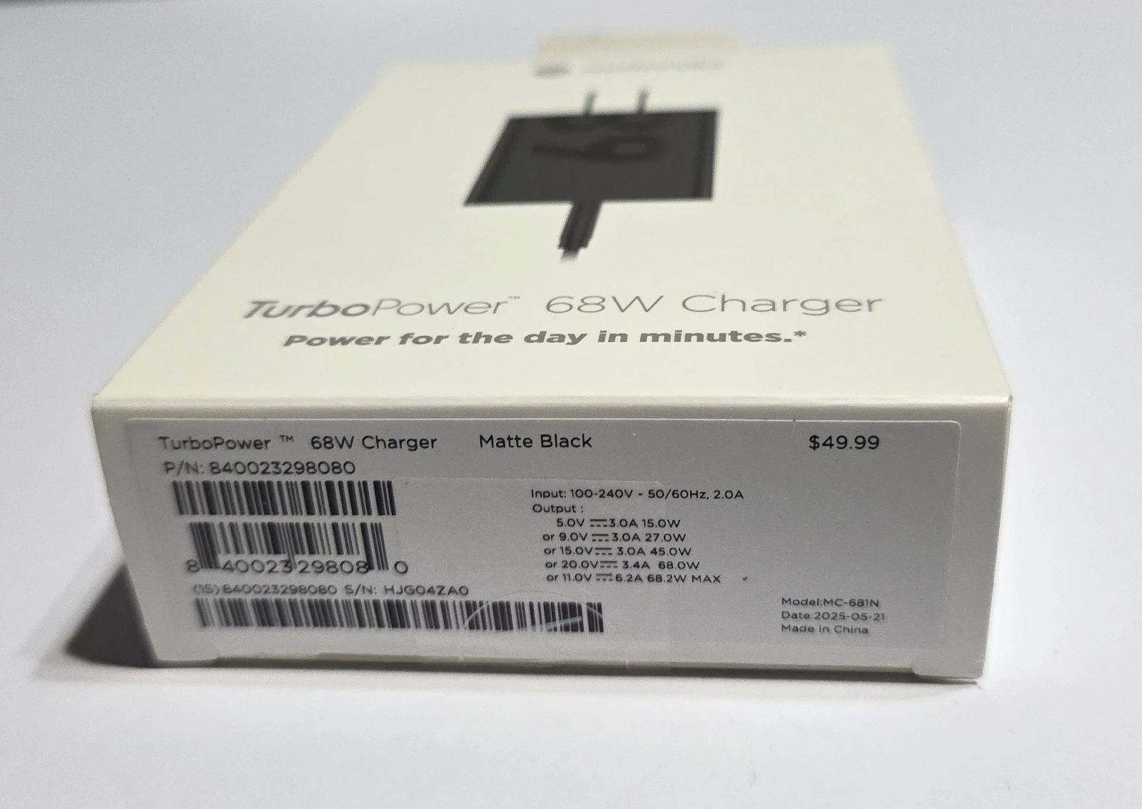 NEW Original Matte Black Motorola TurboPower 68W USB-C Wall Charger in Retail Pk - product detail image 3