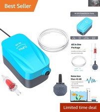 Compact Aquarium Air Pump 15-40 GPH - Quiet Oxygen Aerator for 3-20 Gallon Tanks
